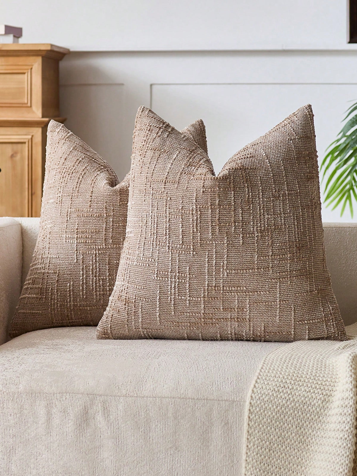 Chenille kussenhoezen Beige