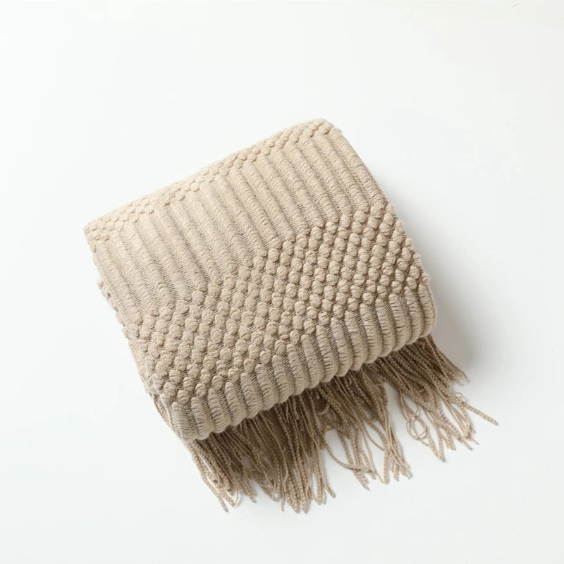 Plaid met noppenbreisel en kwastjes Zand