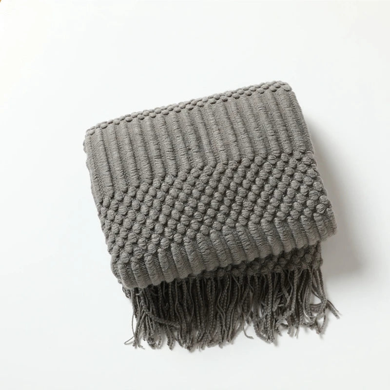 Plaid met noppenbreisel en kwastjes Antraciet